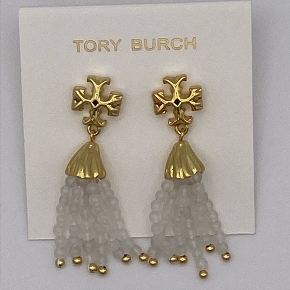Tory Burch Roxanne Gold and White Beaded Earrings